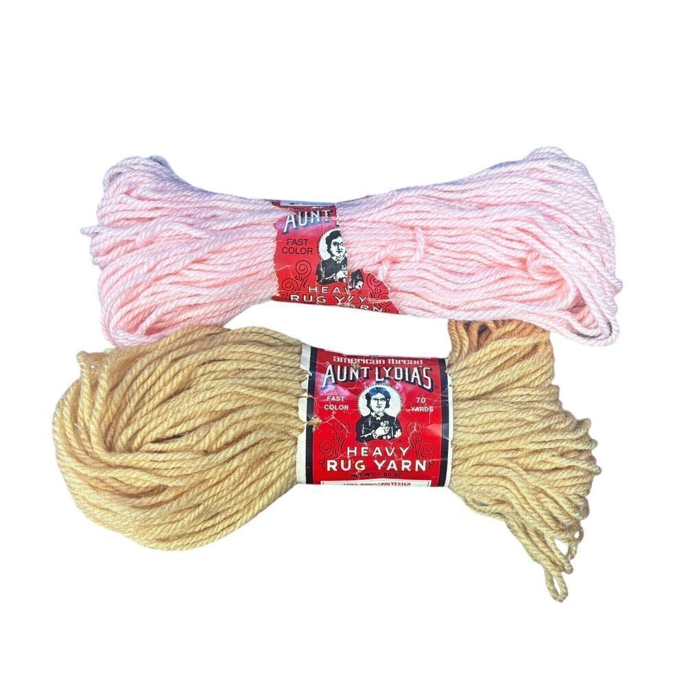 Aunt Lydia's Heavy Rug Yarn Lot of 2 Skeins Bronze Gold Medium Pink Vintage